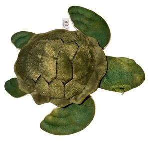 The Petting Zoo Sea Turtle Plush Kids 10" Green Excellent Stitched Shell Detail